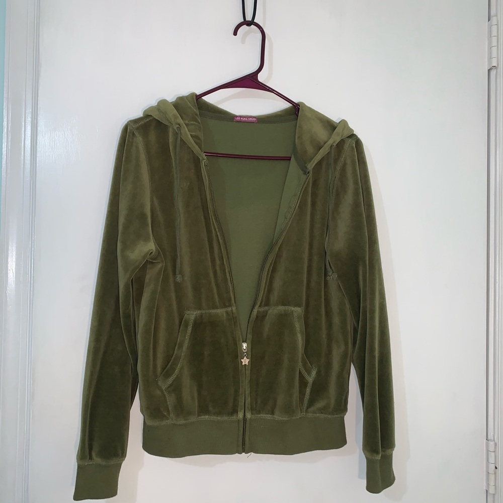 Green velvet zip up hoodie